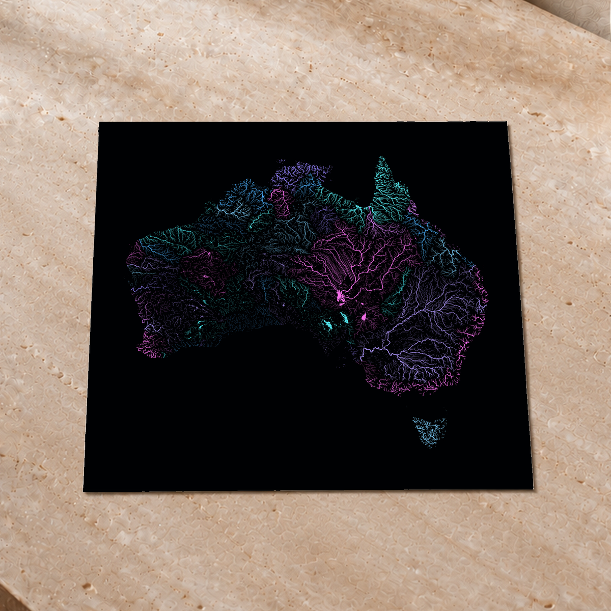 Beautiful Rivers — Austrália — Neon hidrográfico, Impressão fine art · 50 × 50 cm, Sem margem