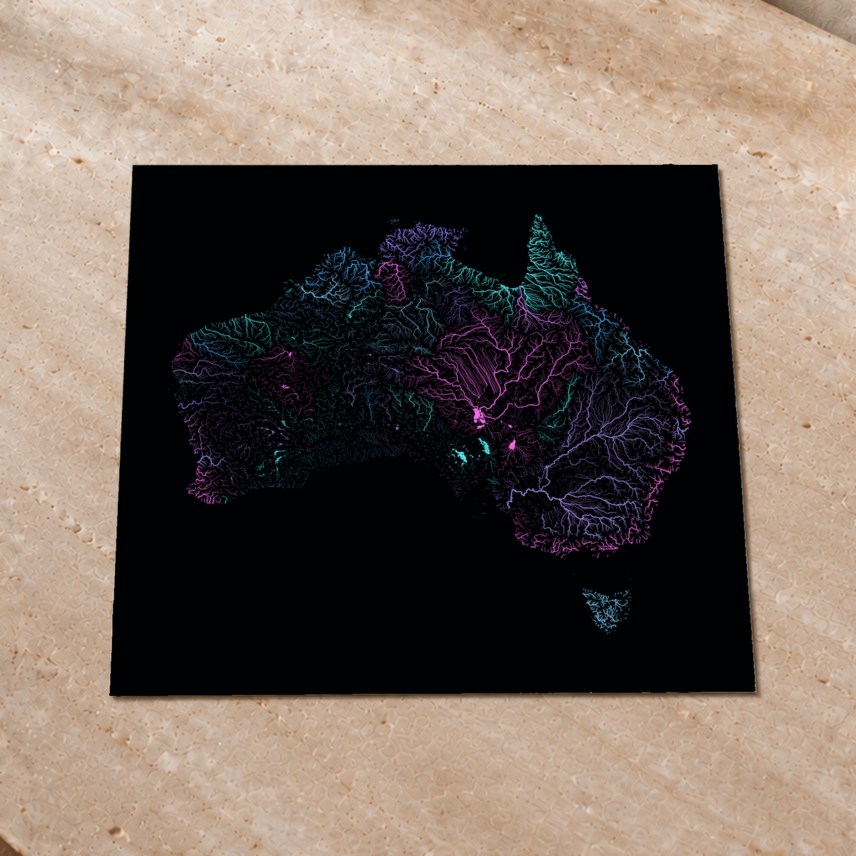Beautiful Rivers — Austrália — Neon hidrográfico, Impressão fine art · 76 × 76 cm, Sem margem
