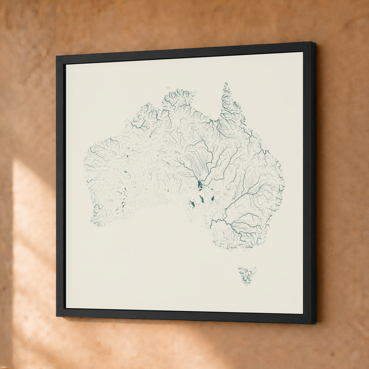 Beautiful Rivers — Austrália — Natural e luminosa, Fine art emoldurado · 30 × 30 cm, Preto · Sem margem