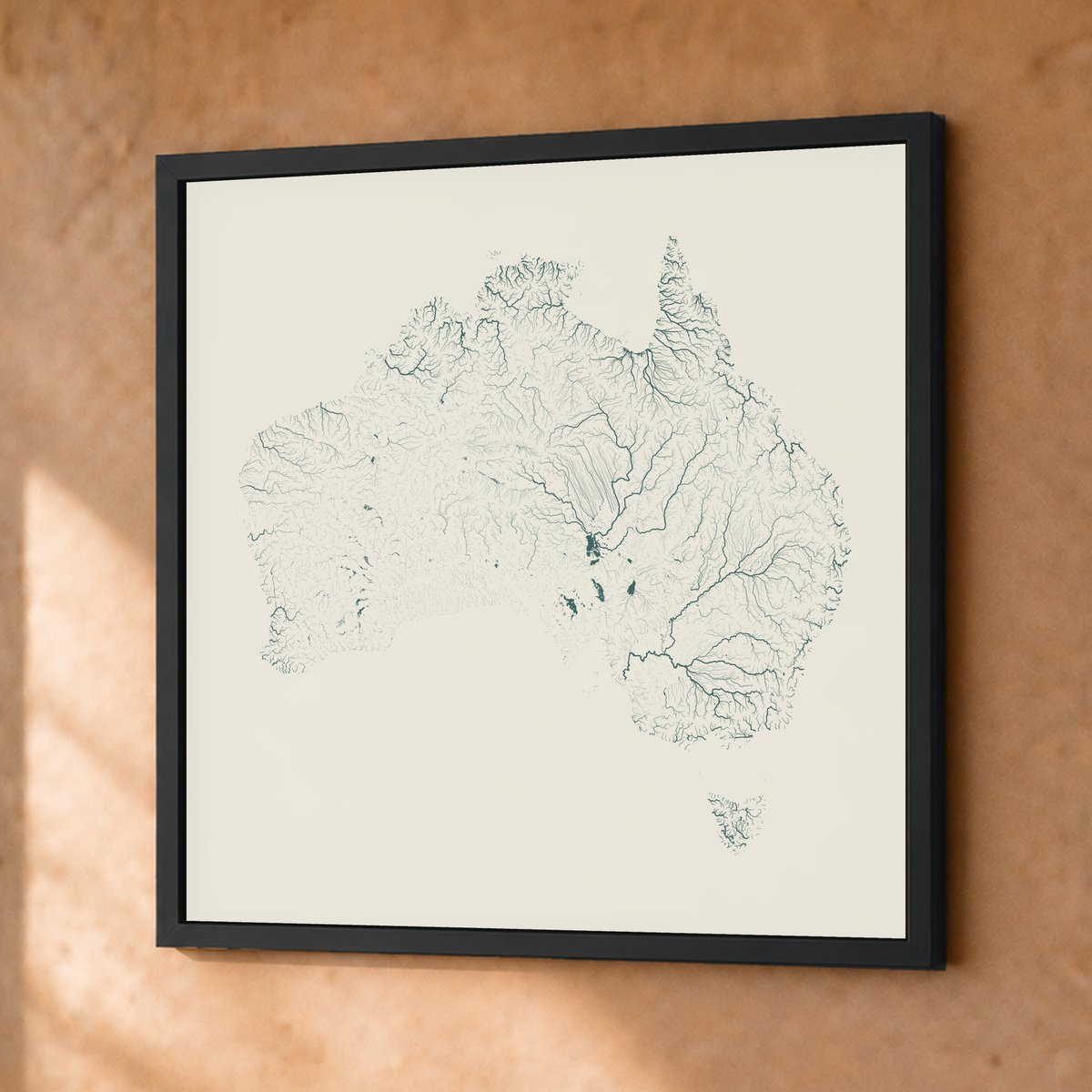 Beautiful Rivers — Austrália — Natural e luminosa, Fine art emoldurado · 50 × 50 cm, Preto · Sem margem