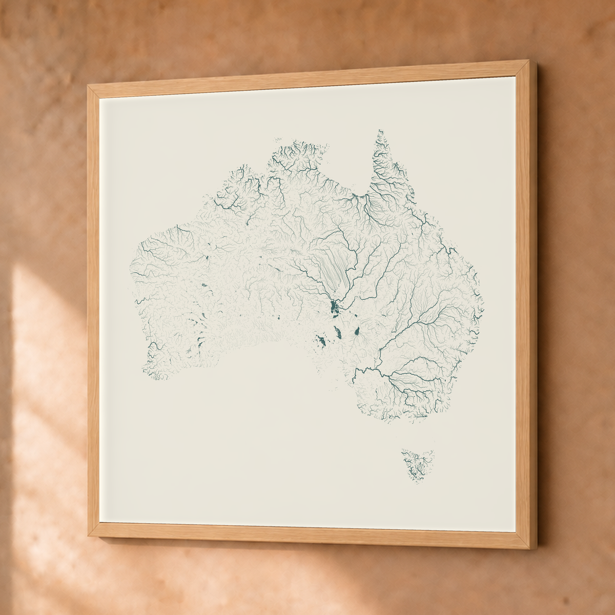 Beautiful Rivers — Austrália — Natural e luminosa, Fine art emoldurado · 76 × 76 cm, Natural · Sem margem