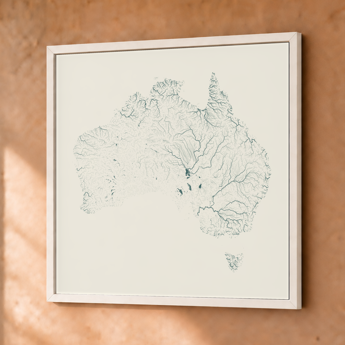Beautiful Rivers — Austrália — Natural e luminosa, Fine art emoldurado · 76 × 76 cm, Branco · Sem margem