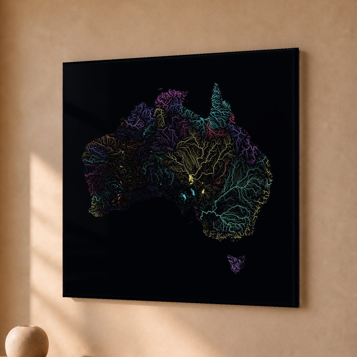 Beautiful Rivers — Austrália — Neon por território, Acrílico · 30 × 30 cm, Sem margem