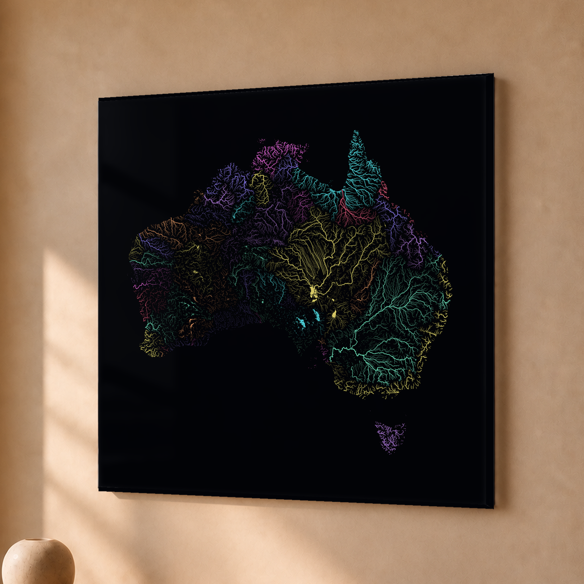 Beautiful Rivers — Austrália — Neon por território, Acrílico · 50 × 50 cm, Sem margem