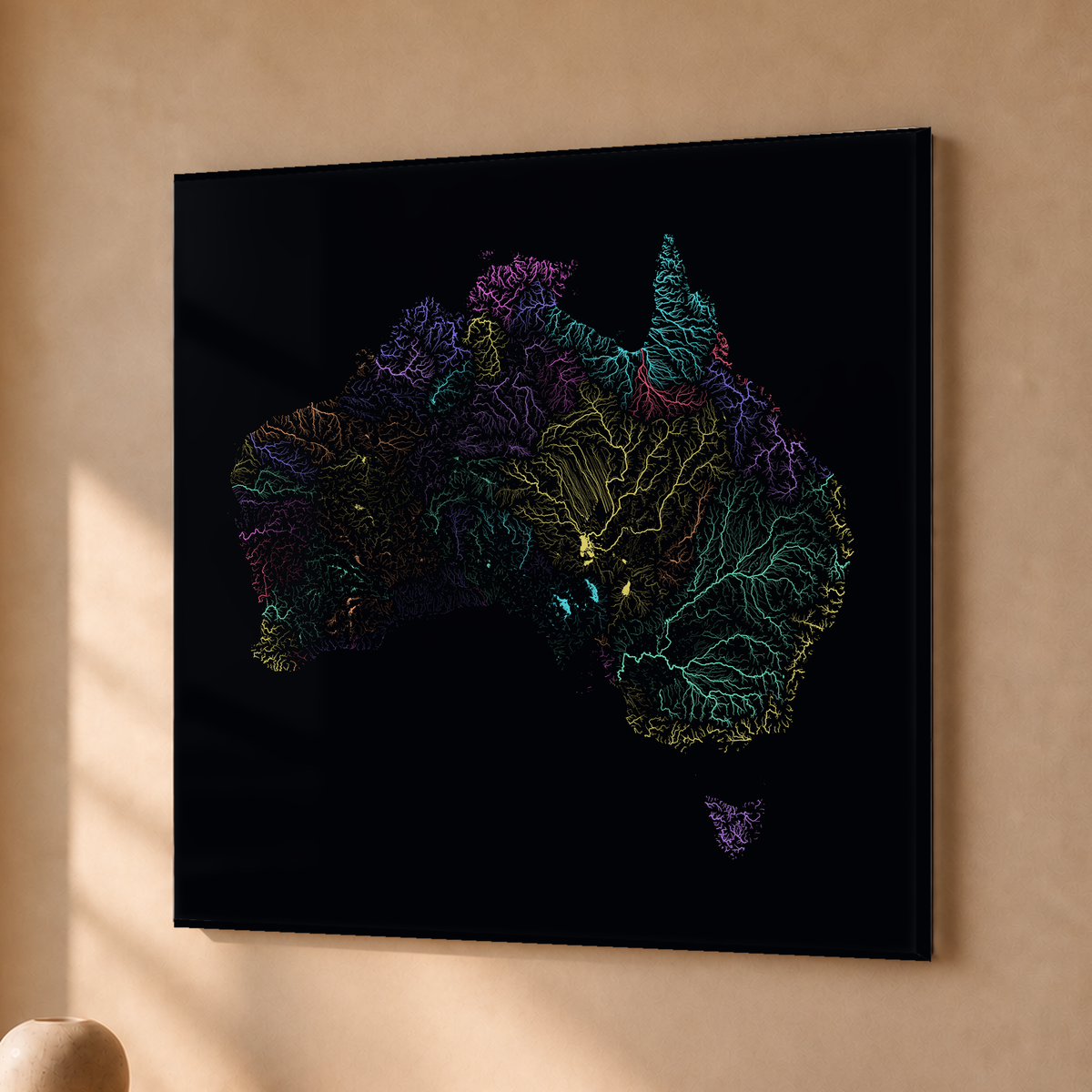 Beautiful Rivers — Austrália — Neon por território, Acrílico · 76 × 76 cm, Sem margem