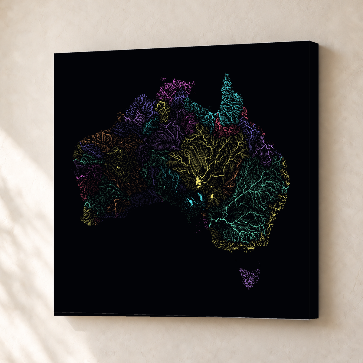 Beautiful Rivers — Austrália — Neon por território, Canvas · 30 × 30 cm, Sem margem