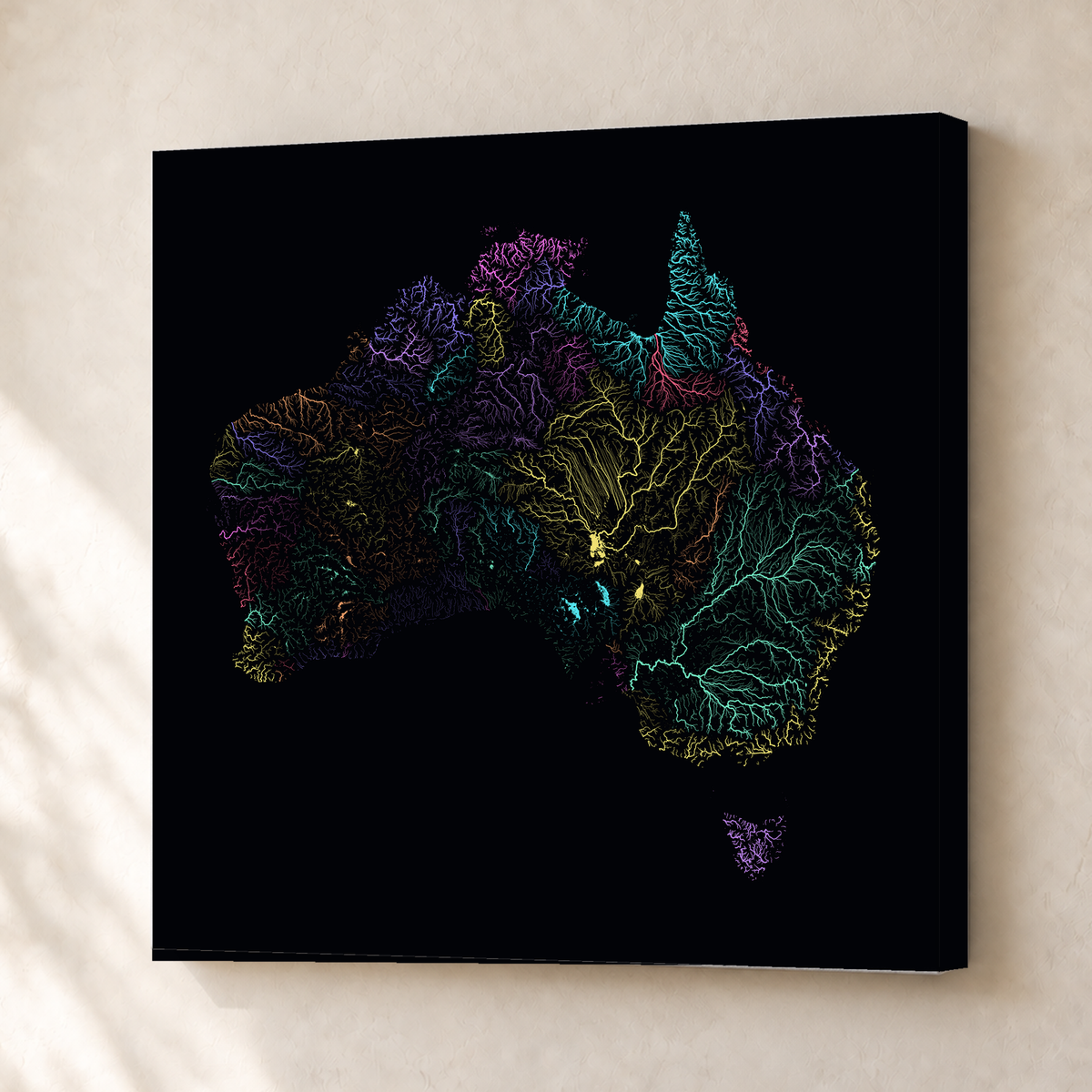 Beautiful Rivers — Austrália — Neon por território, Canvas · 50 × 50 cm, Sem margem