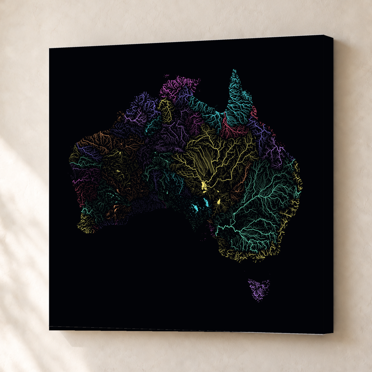 Beautiful Rivers — Austrália — Neon por território, Canvas · 76 × 76 cm, Sem margem