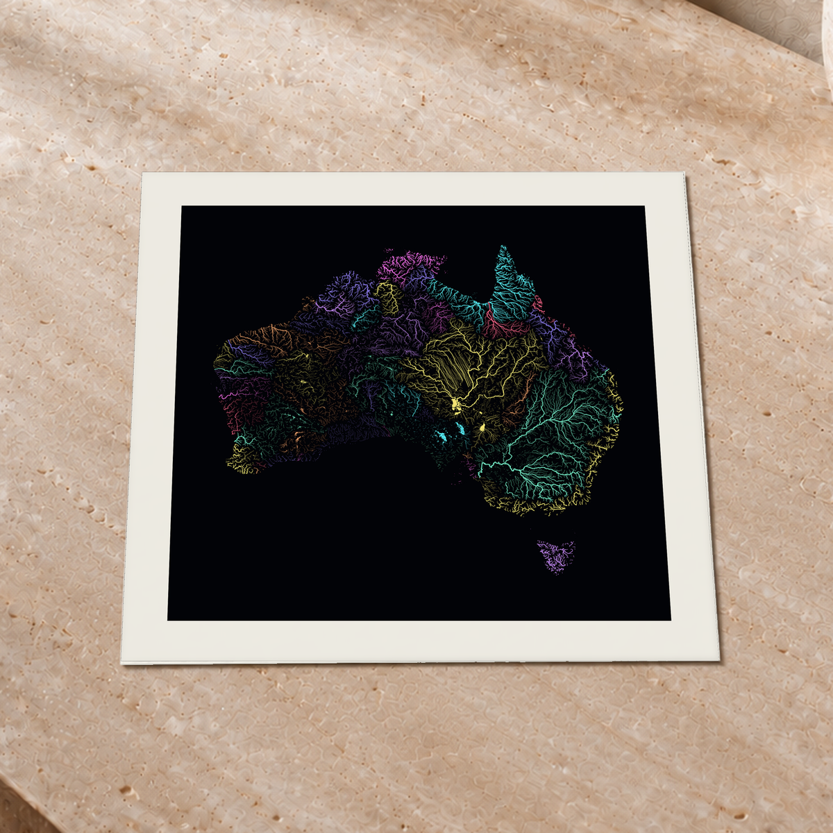 Beautiful Rivers — Austrália — Neon por território, Impressão fine art · 30 × 30 cm, Margem branca