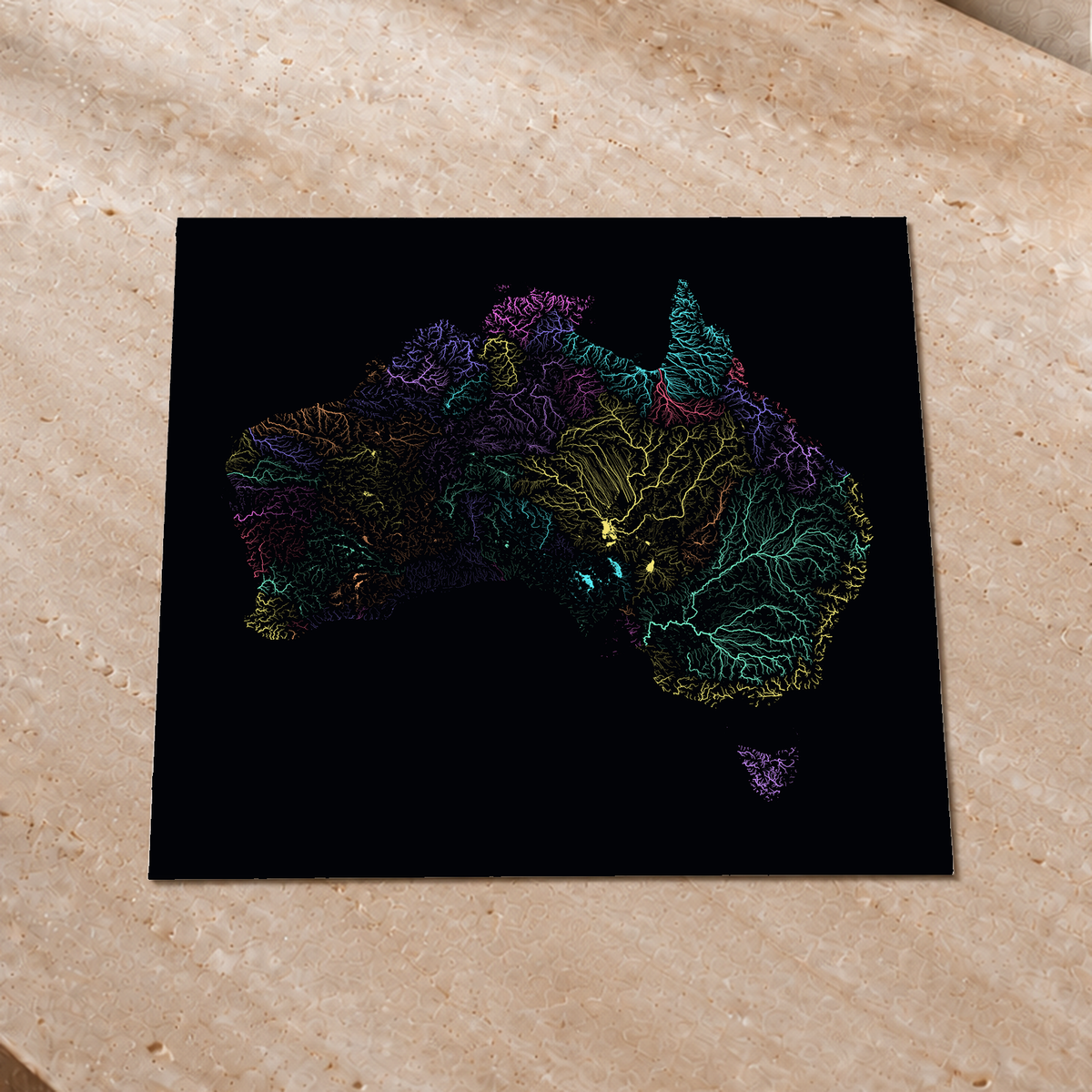 Beautiful Rivers — Austrália — Neon por território, Impressão fine art · 50 × 50 cm, Sem margem