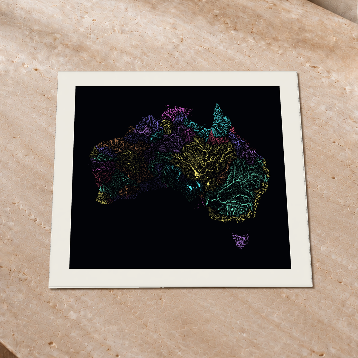 Beautiful Rivers — Austrália — Neon por território, Impressão fine art · 50 × 50 cm, Margem branca