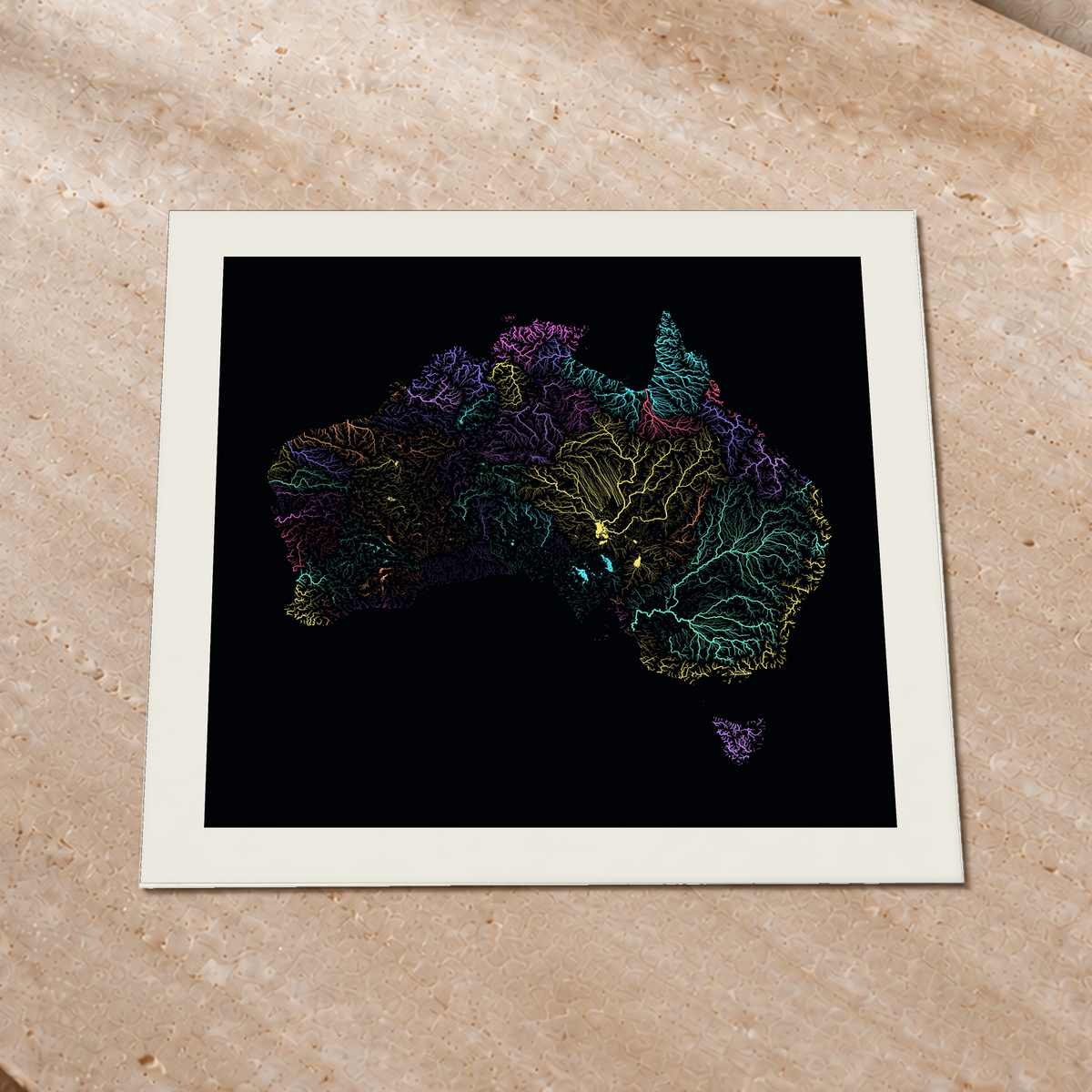 Beautiful Rivers — Austrália — Neon por território, Impressão fine art · 76 × 76 cm, Margem branca