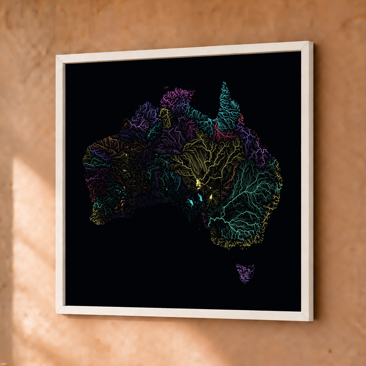 Beautiful Rivers — Austrália — Neon por território, Fine art emoldurado · 30 × 30 cm, Branco · Sem margem