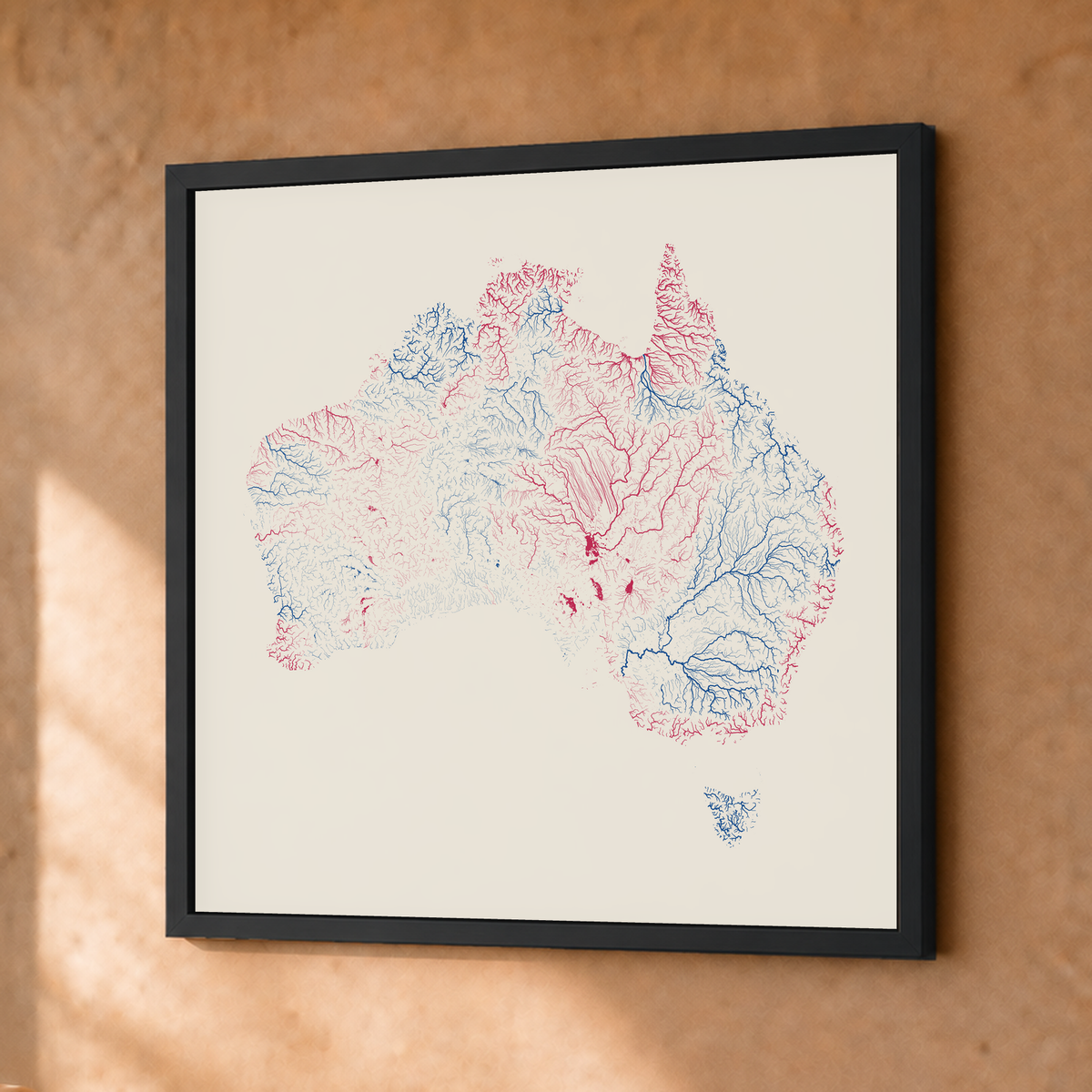 Beautiful Rivers — Austrália — Risografia, Fine art emoldurado · 30 × 30 cm, Preto · Sem margem