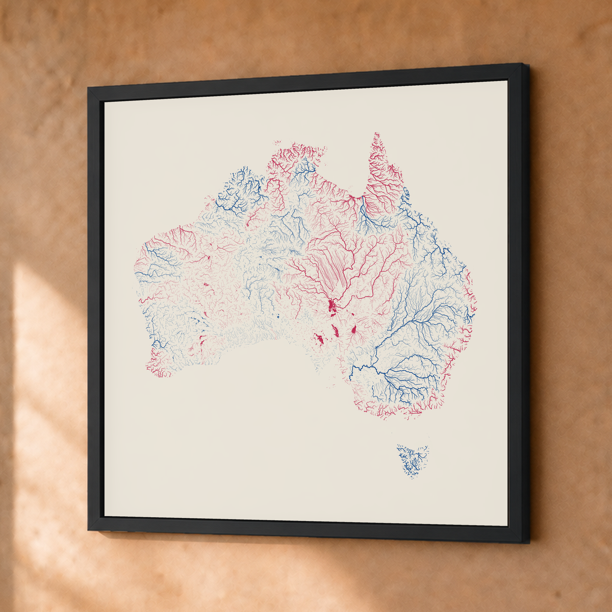 Beautiful Rivers — Austrália — Risografia, Fine art emoldurado · 50 × 50 cm, Preto · Sem margem