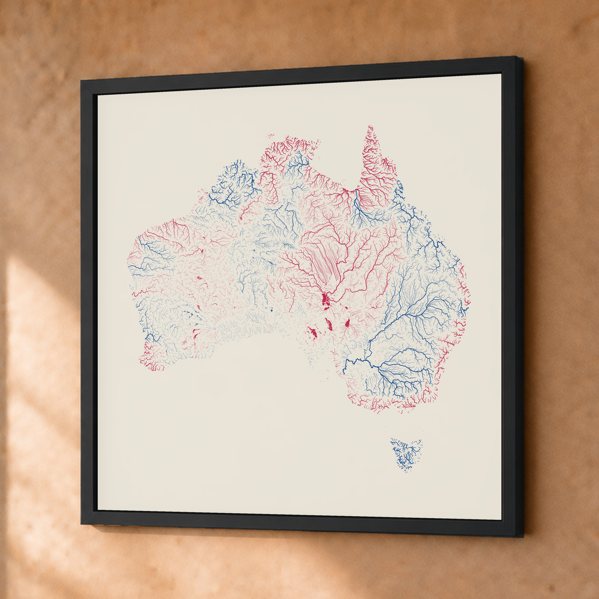 Beautiful Rivers — Austrália — Risografia, Fine art emoldurado · 76 × 76 cm, Preto · Sem margem
