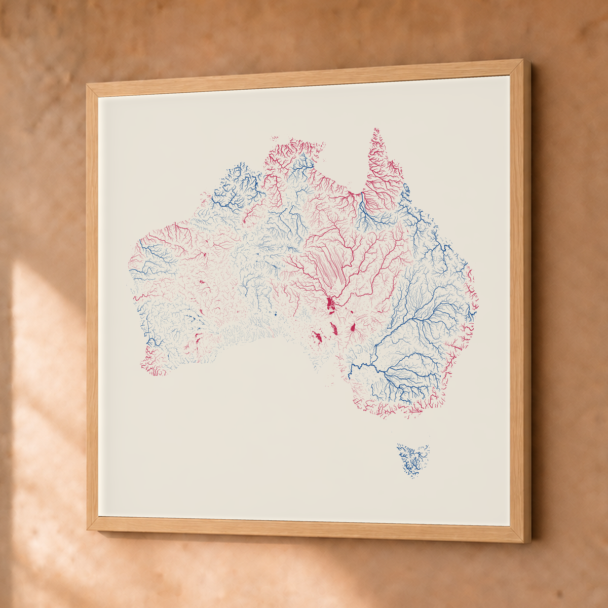 Beautiful Rivers — Austrália — Risografia, Fine art emoldurado · 76 × 76 cm, Natural · Sem margem