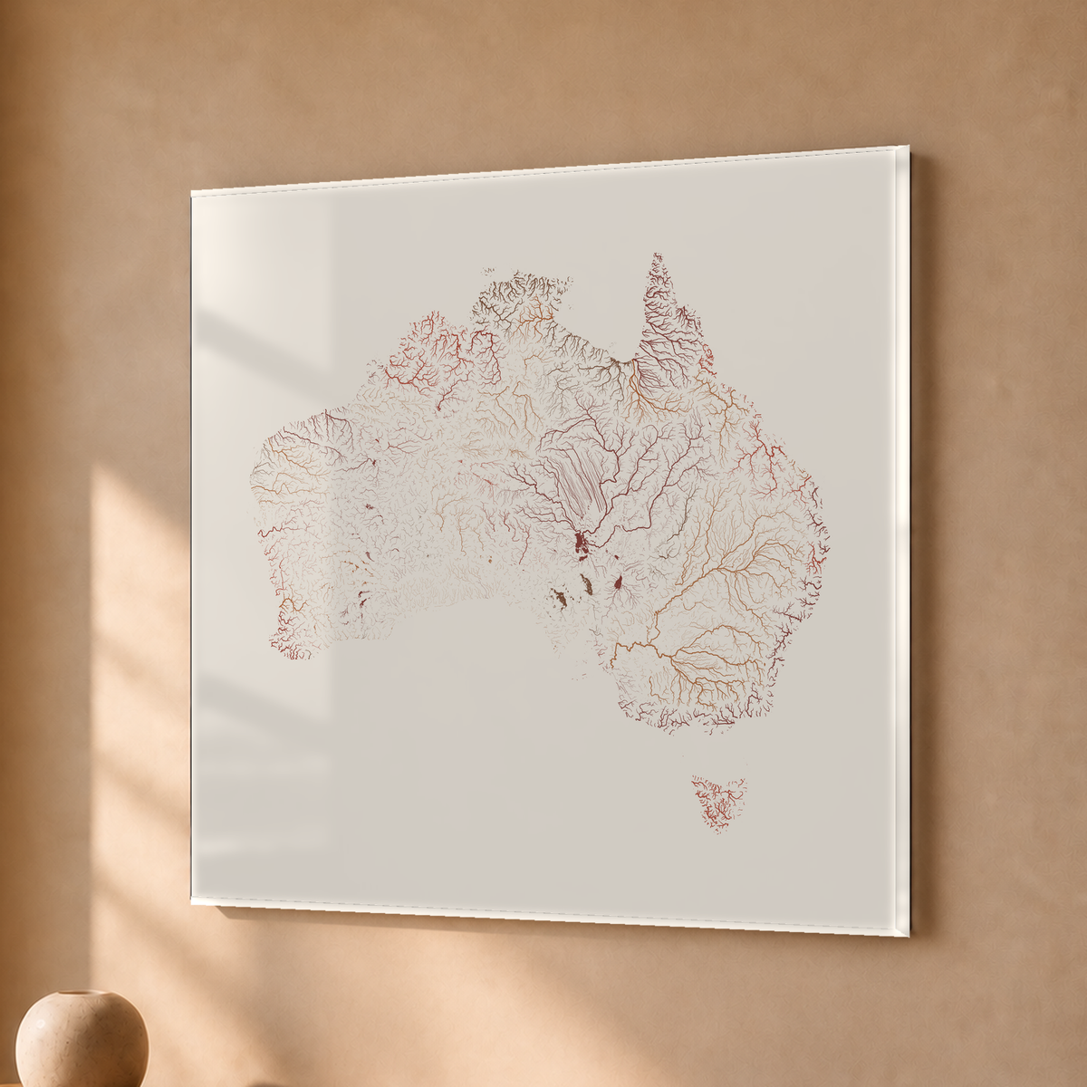 Beautiful Rivers — Austrália — Terracota e areia, Acrílico · 30 × 30 cm, Sem margem