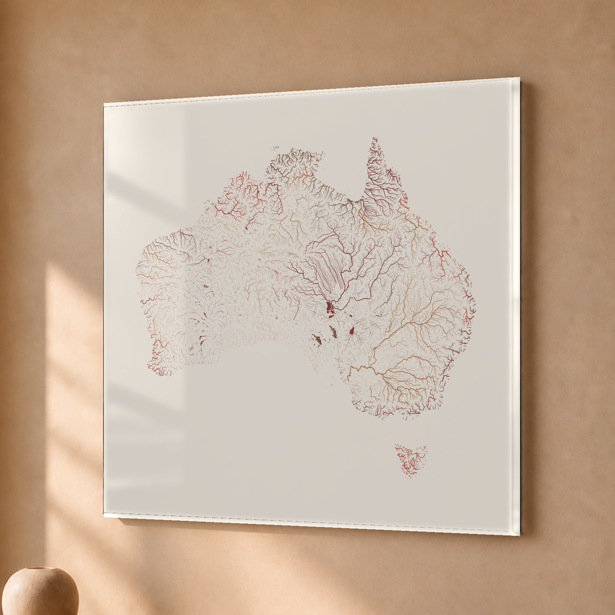 Beautiful Rivers — Austrália — Terracota e areia, Acrílico · 50 × 50 cm, Sem margem