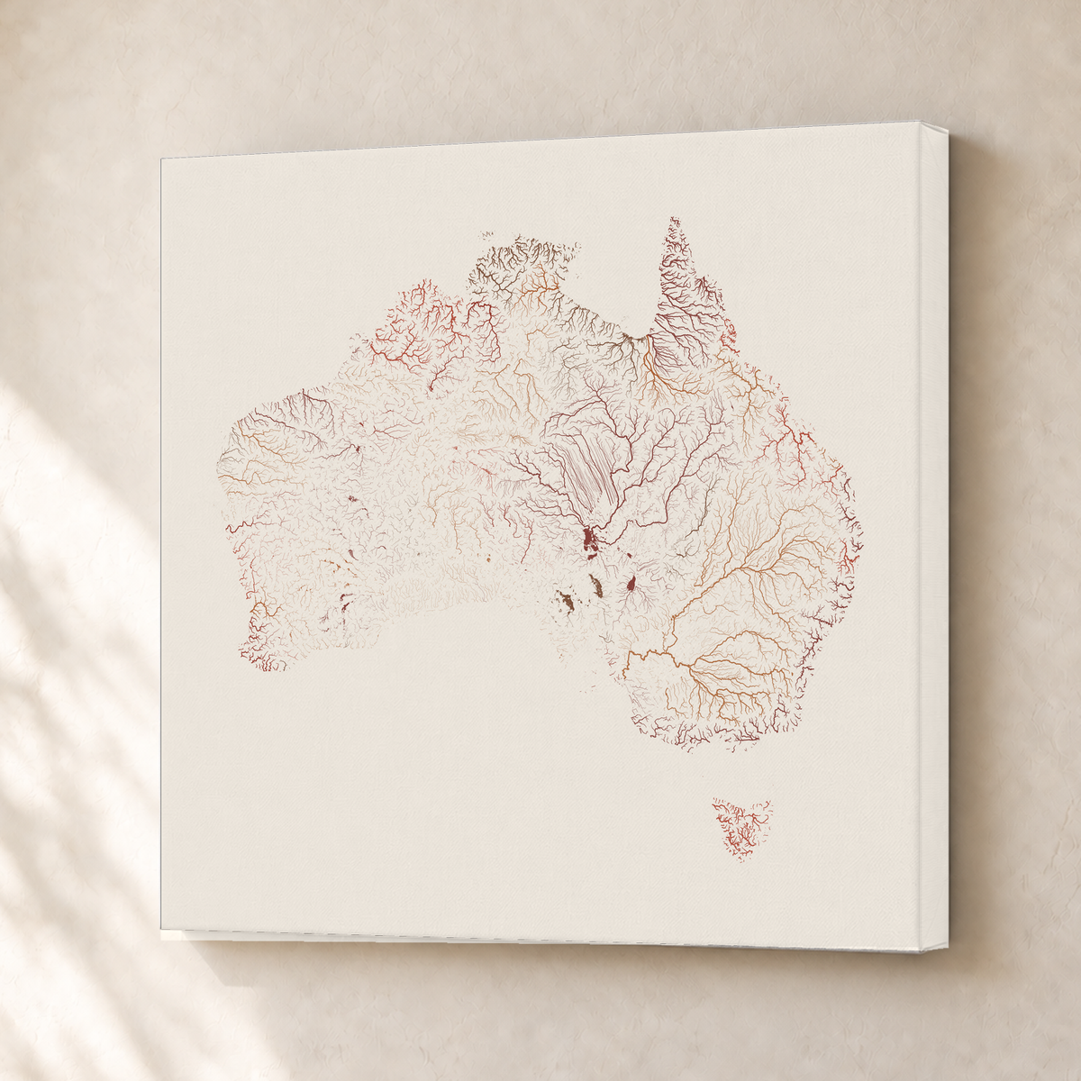 Beautiful Rivers — Austrália — Terracota e areia, Canvas · 30 × 30 cm, Sem margem