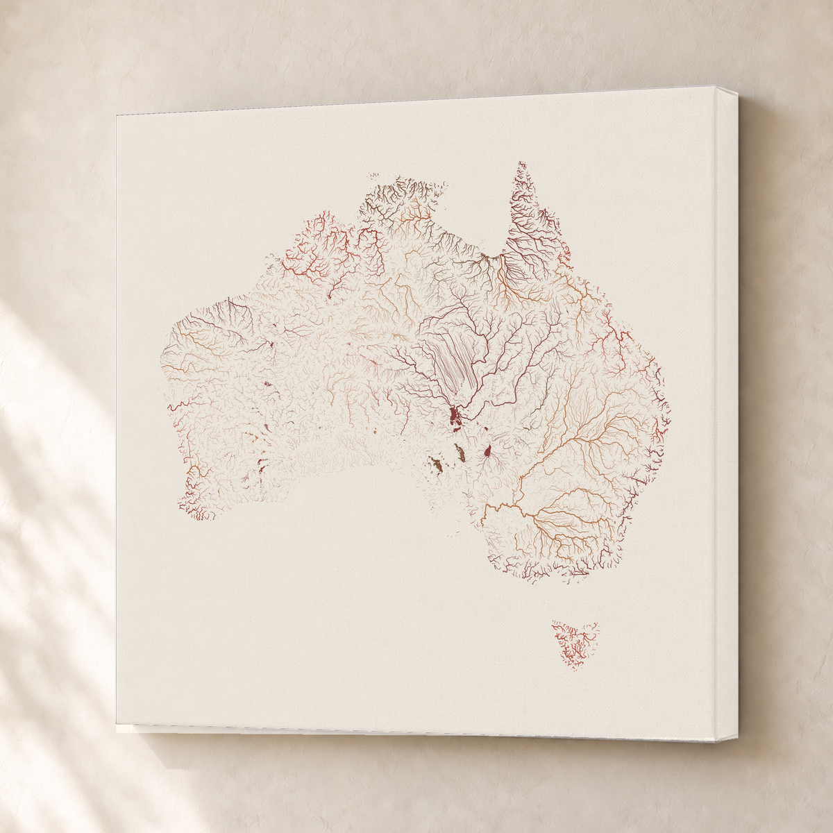 Beautiful Rivers — Austrália — Terracota e areia, Canvas · 50 × 50 cm, Sem margem