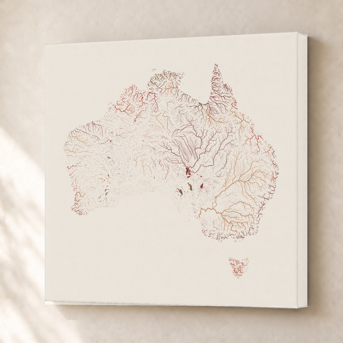 Beautiful Rivers — Austrália — Terracota e areia, Canvas · 76 × 76 cm, Sem margem