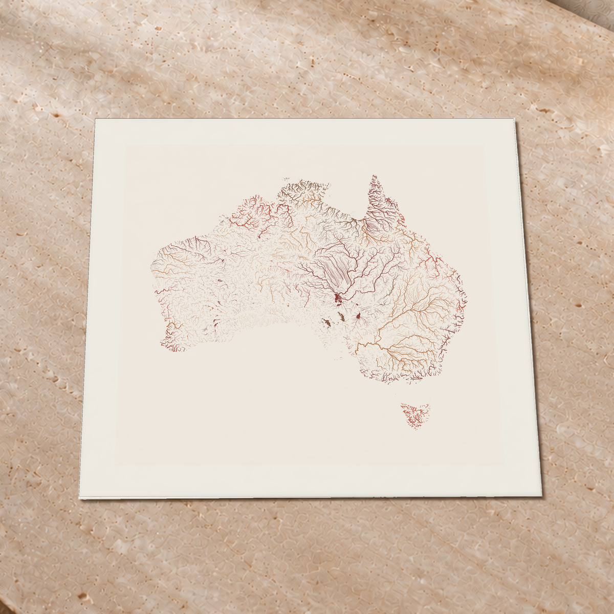 Beautiful Rivers — Austrália — Terracota e areia, Impressão fine art · 76 × 76 cm, Margem branca