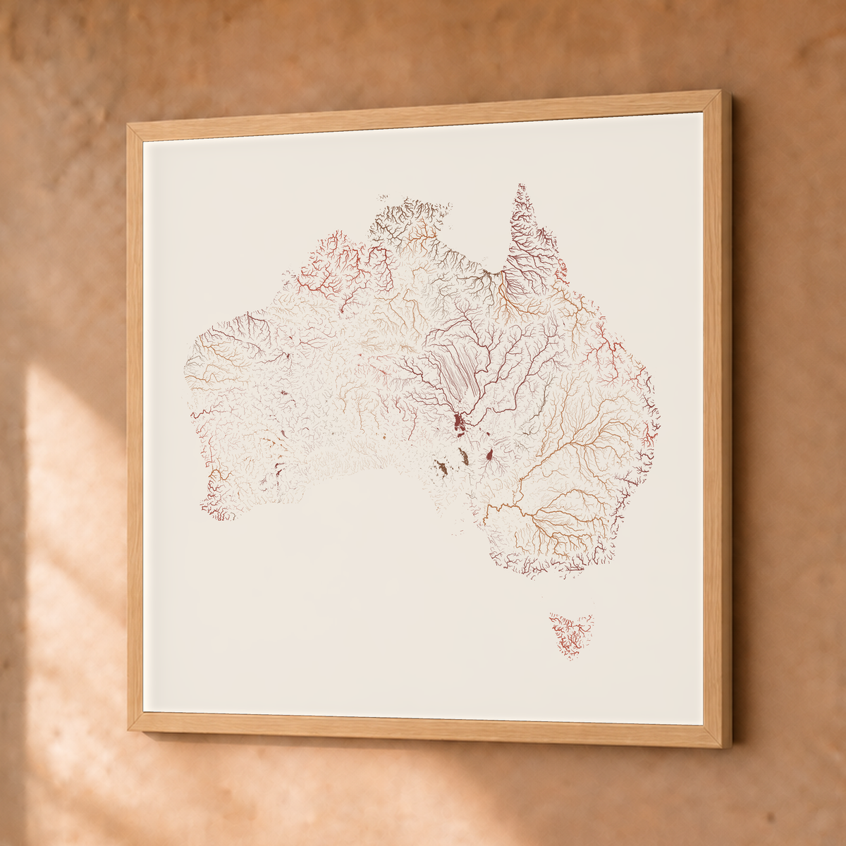 Beautiful Rivers — Austrália — Terracota e areia, Fine art emoldurado · 50 × 50 cm, Natural · Sem margem
