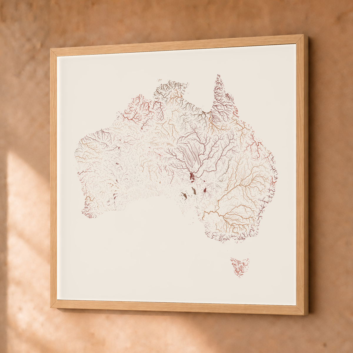 Beautiful Rivers — Austrália — Terracota e areia, Fine art emoldurado · 76 × 76 cm, Natural · Sem margem