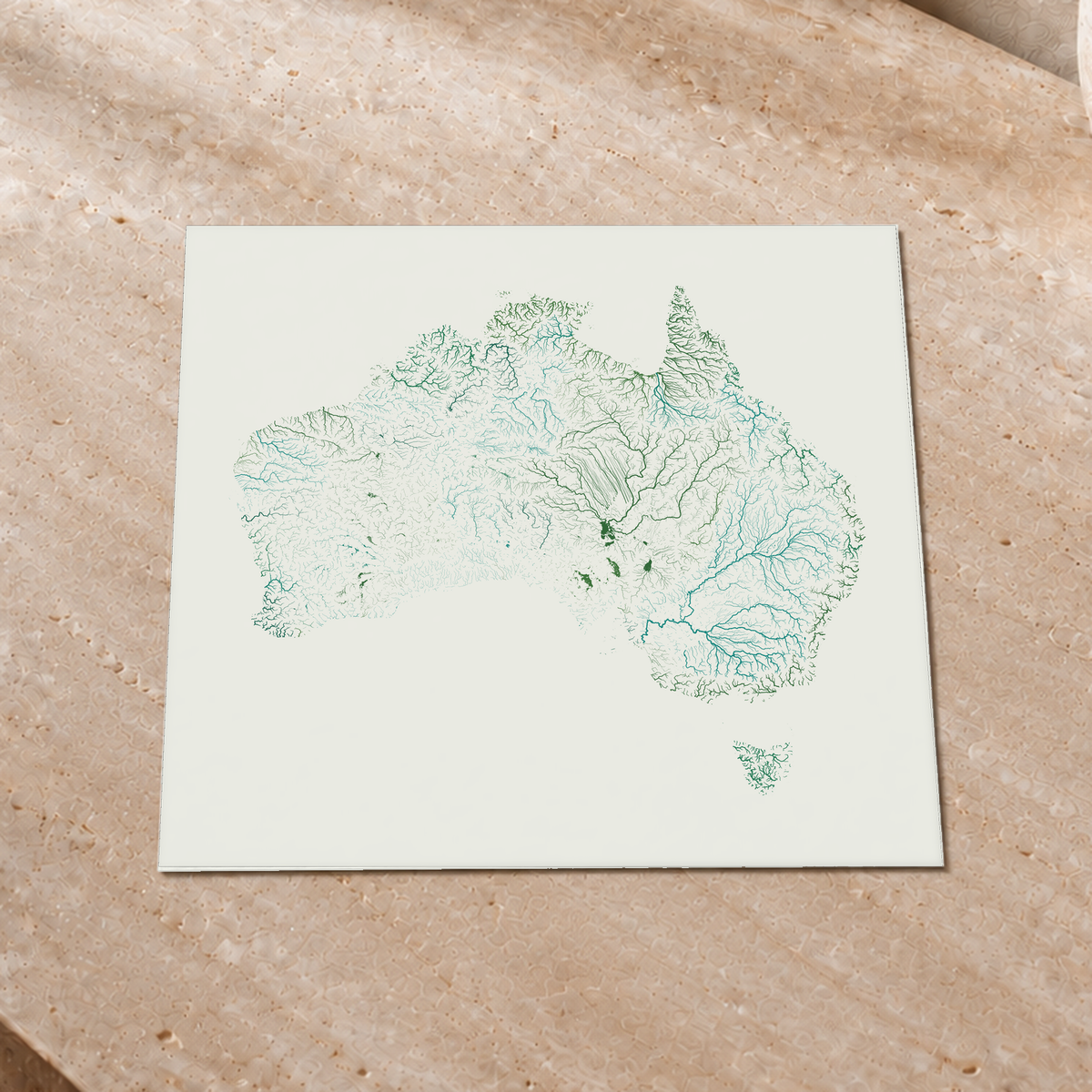 Beautiful Rivers — Austrália — Verde jade e porcelana, Impressão fine art · 30 × 30 cm, Sem margem