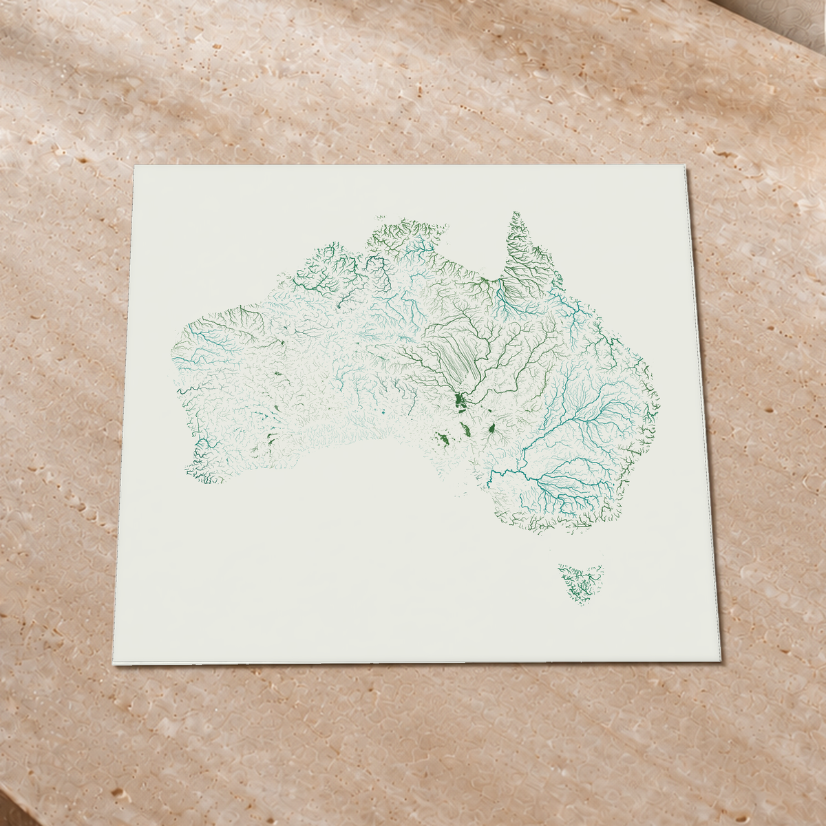 Beautiful Rivers — Austrália — Verde jade e porcelana, Impressão fine art · 50 × 50 cm, Sem margem