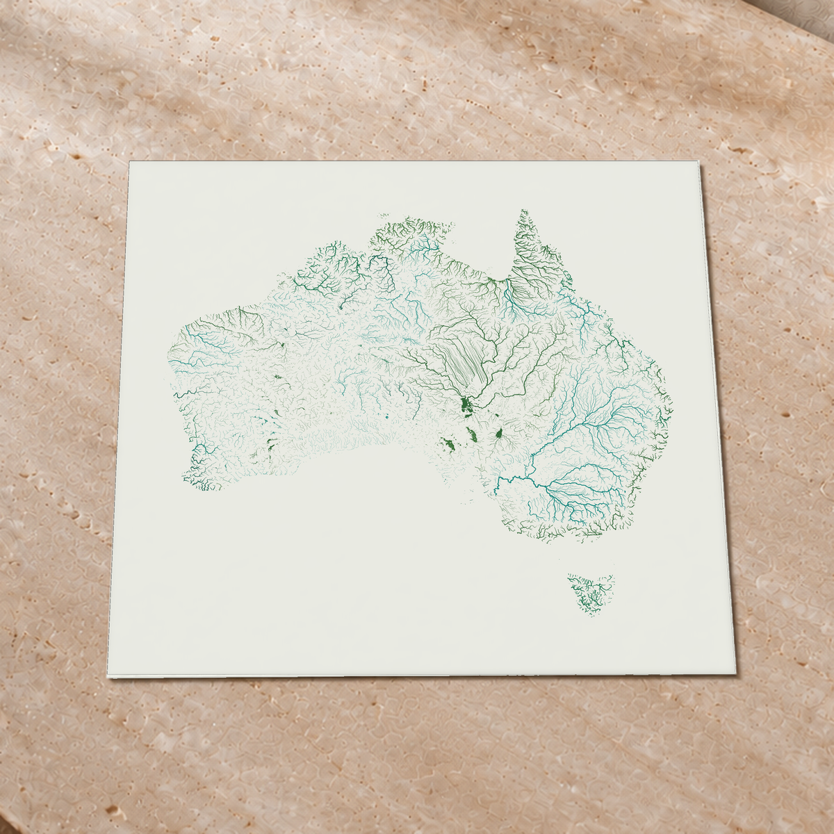 Beautiful Rivers — Austrália — Verde jade e porcelana, Impressão fine art · 76 × 76 cm, Sem margem