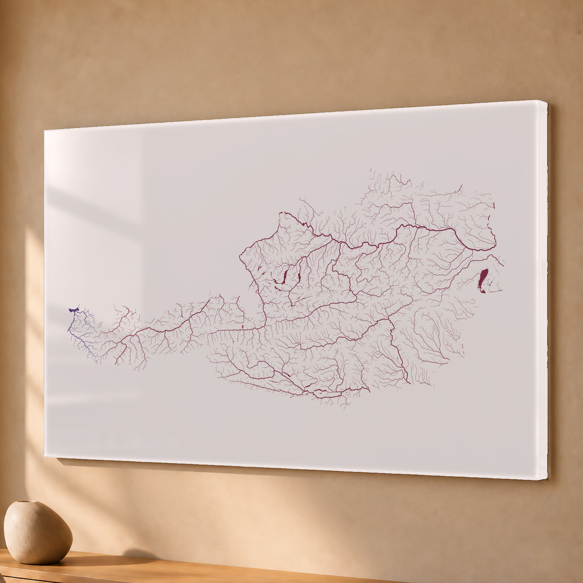 Beautiful Rivers — Áustria — Ameixa e rosé, Acrílico · 40 × 60 cm, Sem margem
