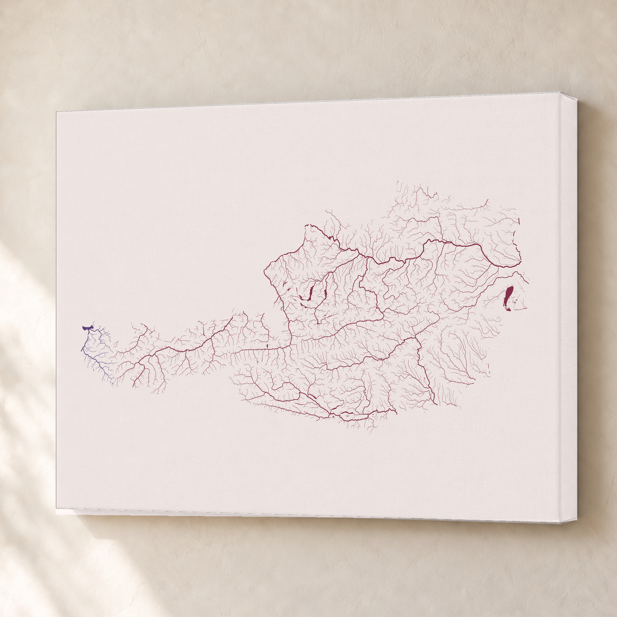 Beautiful Rivers — Áustria — Ameixa e rosé, Canvas · 45 × 60 cm, Sem margem
