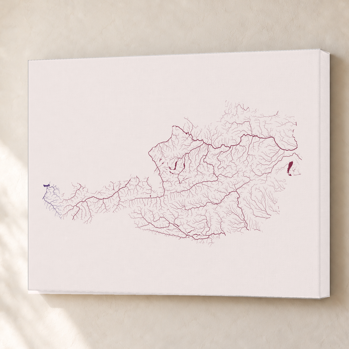 Beautiful Rivers — Áustria — Ameixa e rosé, Canvas · 60 × 80 cm, Sem margem