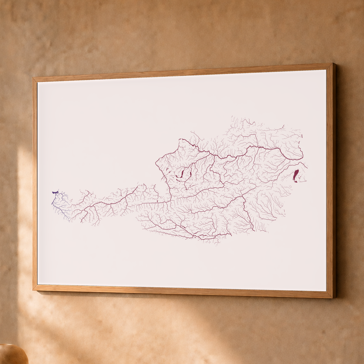 Beautiful Rivers — Áustria — Ameixa e rosé, Fine art emoldurado · 45 × 60 cm, Natural · Sem margem