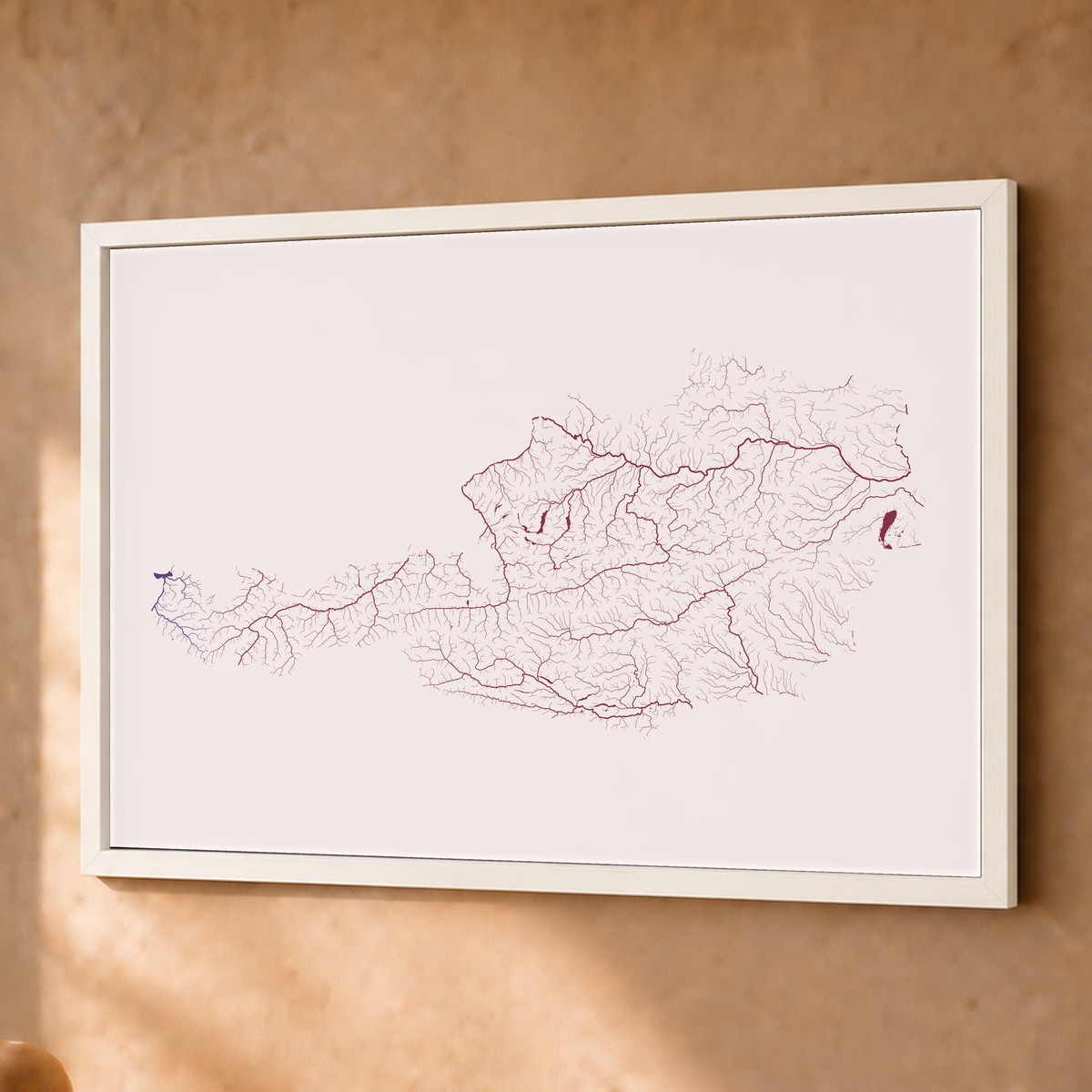 Beautiful Rivers — Áustria — Ameixa e rosé, Fine art emoldurado · 45 × 60 cm, Branco · Sem margem