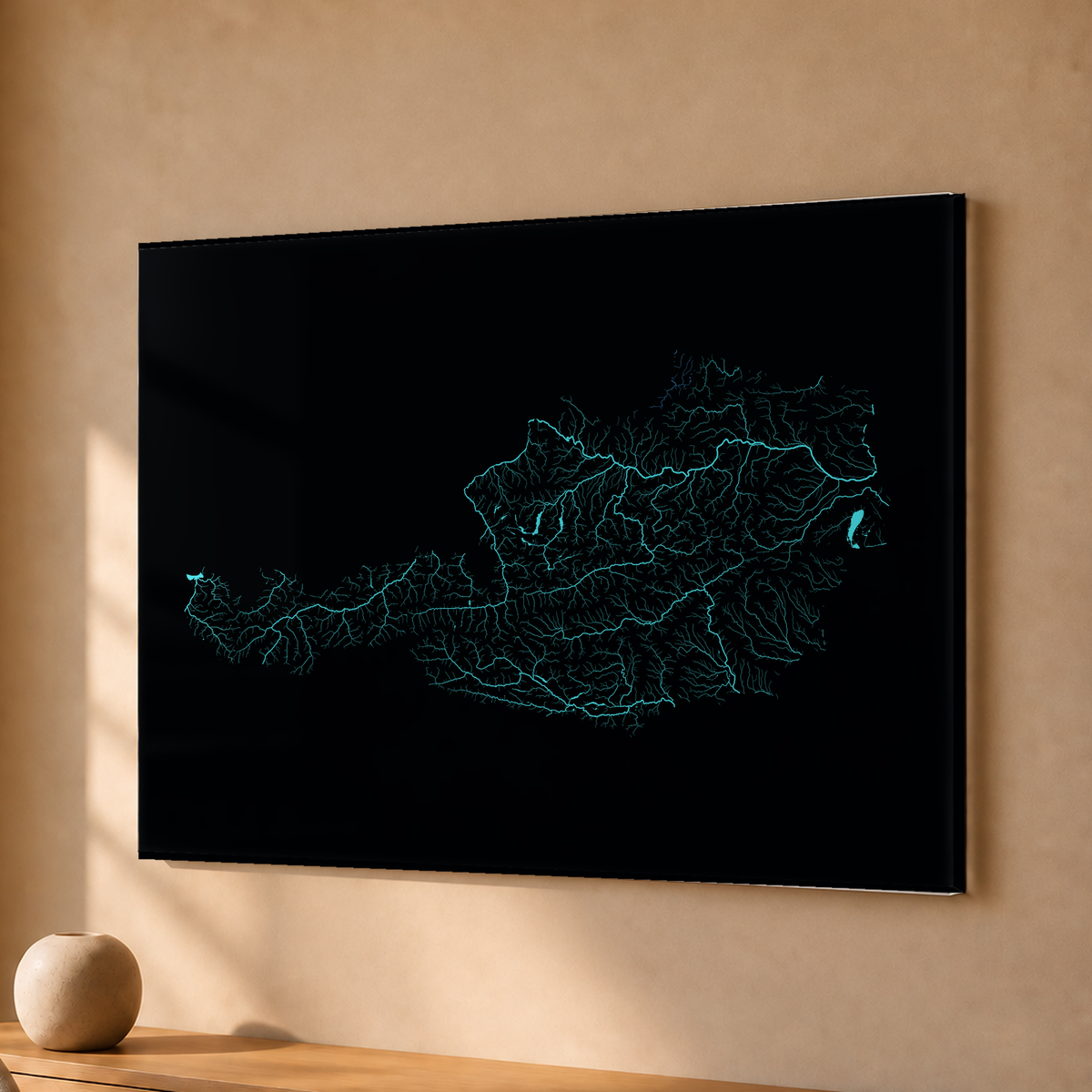 Beautiful Rivers — Áustria — Neon hidrográfico, Acrílico · 30 × 40 cm, Sem margem