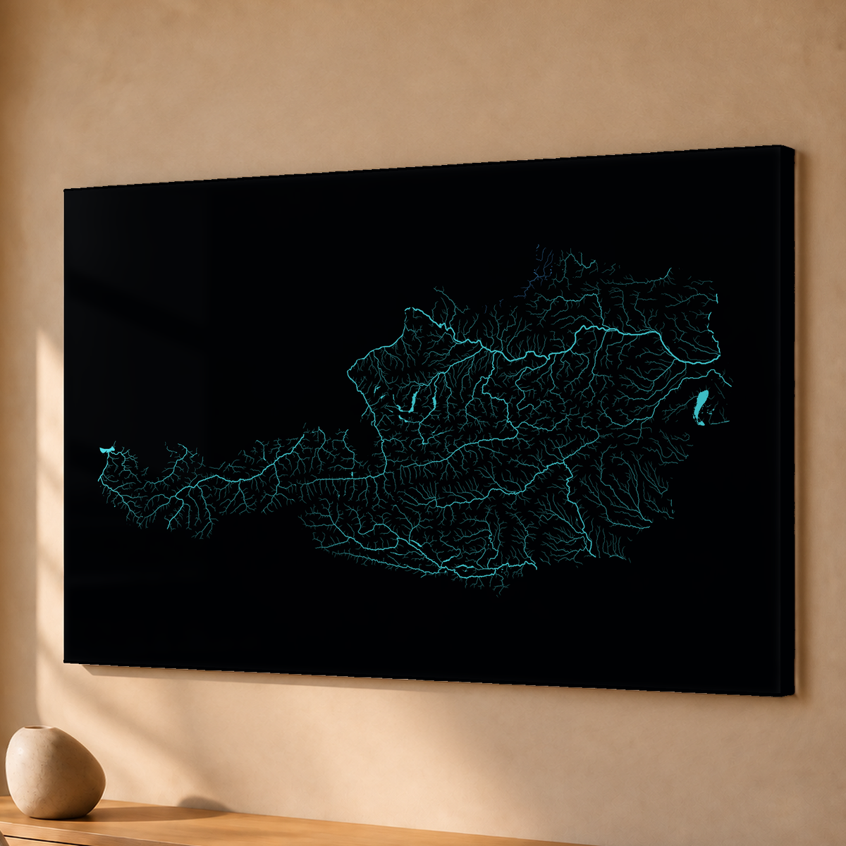 Beautiful Rivers — Áustria — Neon hidrográfico, Acrílico · 40 × 60 cm, Sem margem