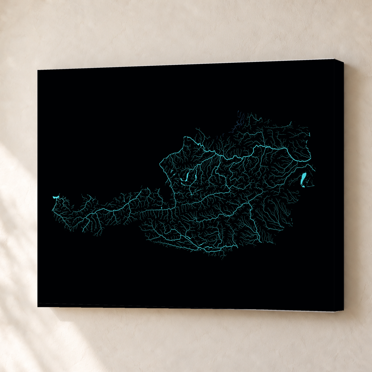 Beautiful Rivers — Áustria — Neon hidrográfico, Canvas · 30 × 40 cm, Sem margem