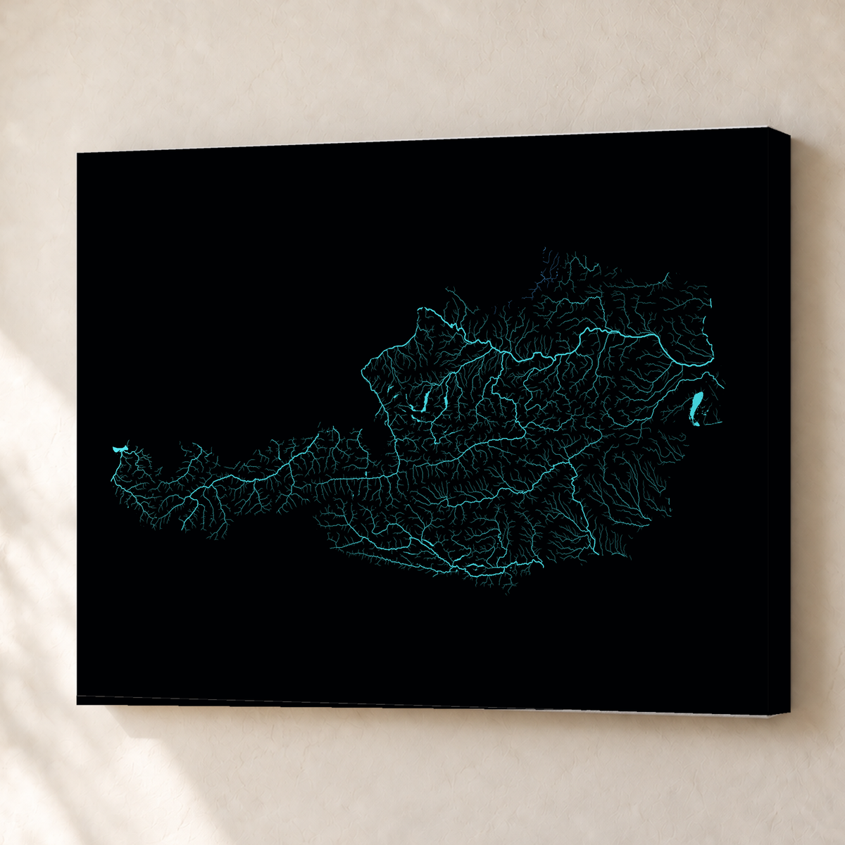 Beautiful Rivers — Áustria — Neon hidrográfico, Canvas · 45 × 60 cm, Sem margem