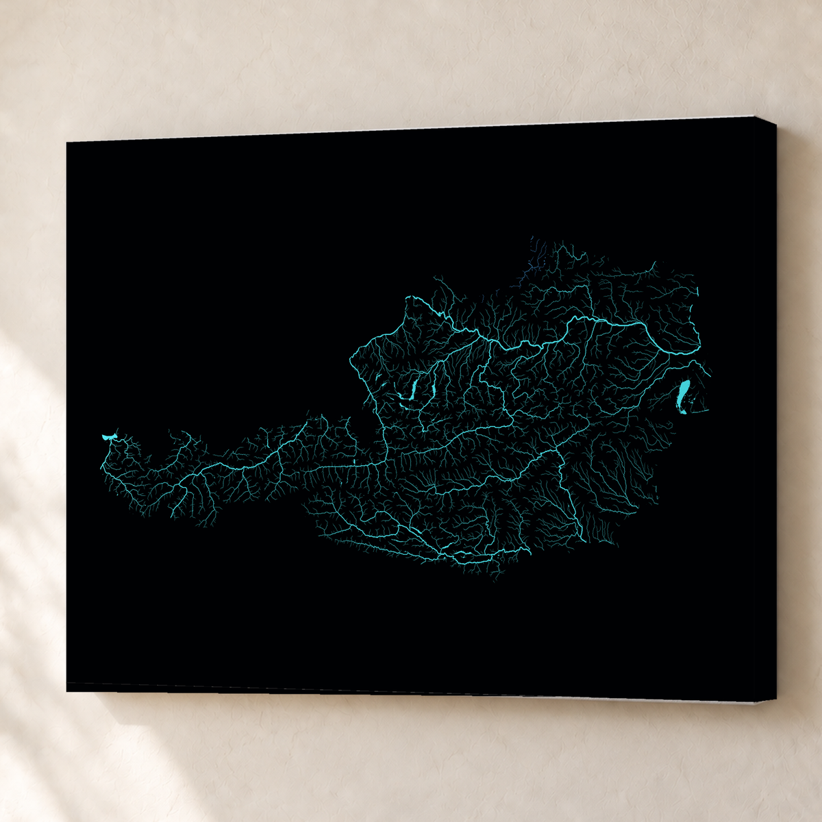 Beautiful Rivers — Áustria — Neon hidrográfico, Canvas · 60 × 80 cm, Sem margem