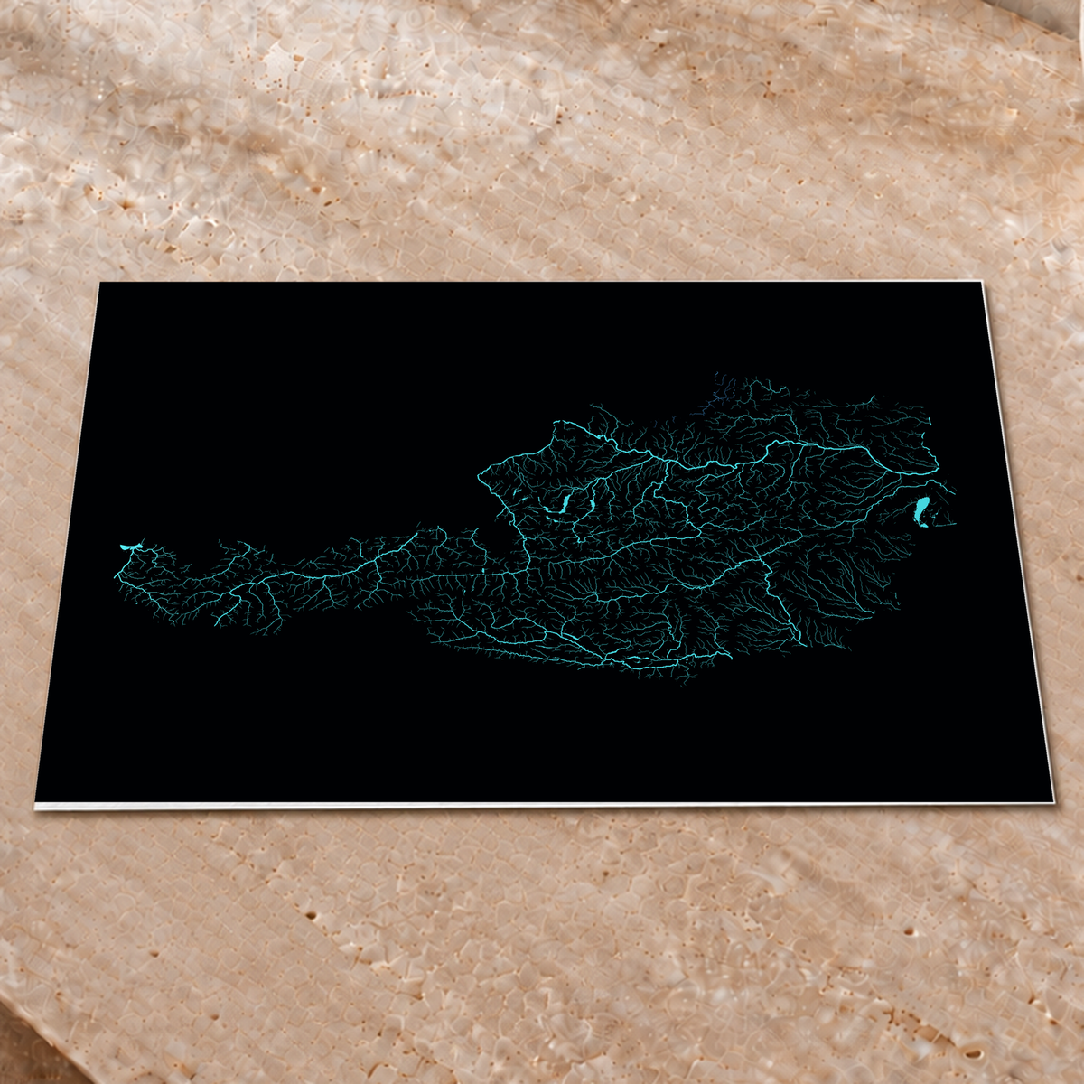 Beautiful Rivers — Áustria — Neon hidrográfico, Impressão fine art · 45 × 60 cm, Sem margem