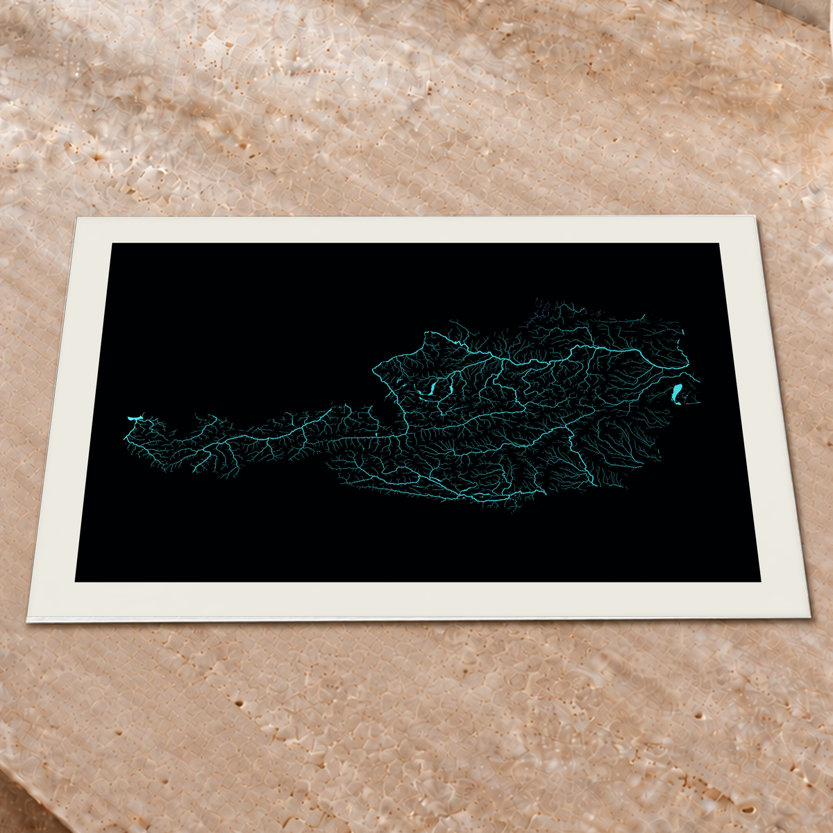 Beautiful Rivers — Áustria — Neon hidrográfico, Impressão fine art · 45 × 60 cm, Margem branca