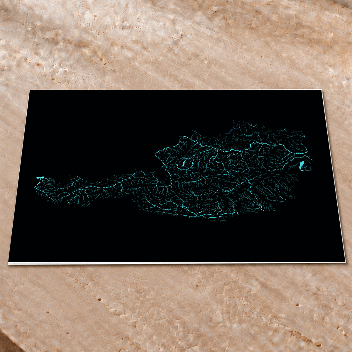 Beautiful Rivers — Áustria — Neon hidrográfico, Impressão fine art · 60 × 80 cm, Sem margem