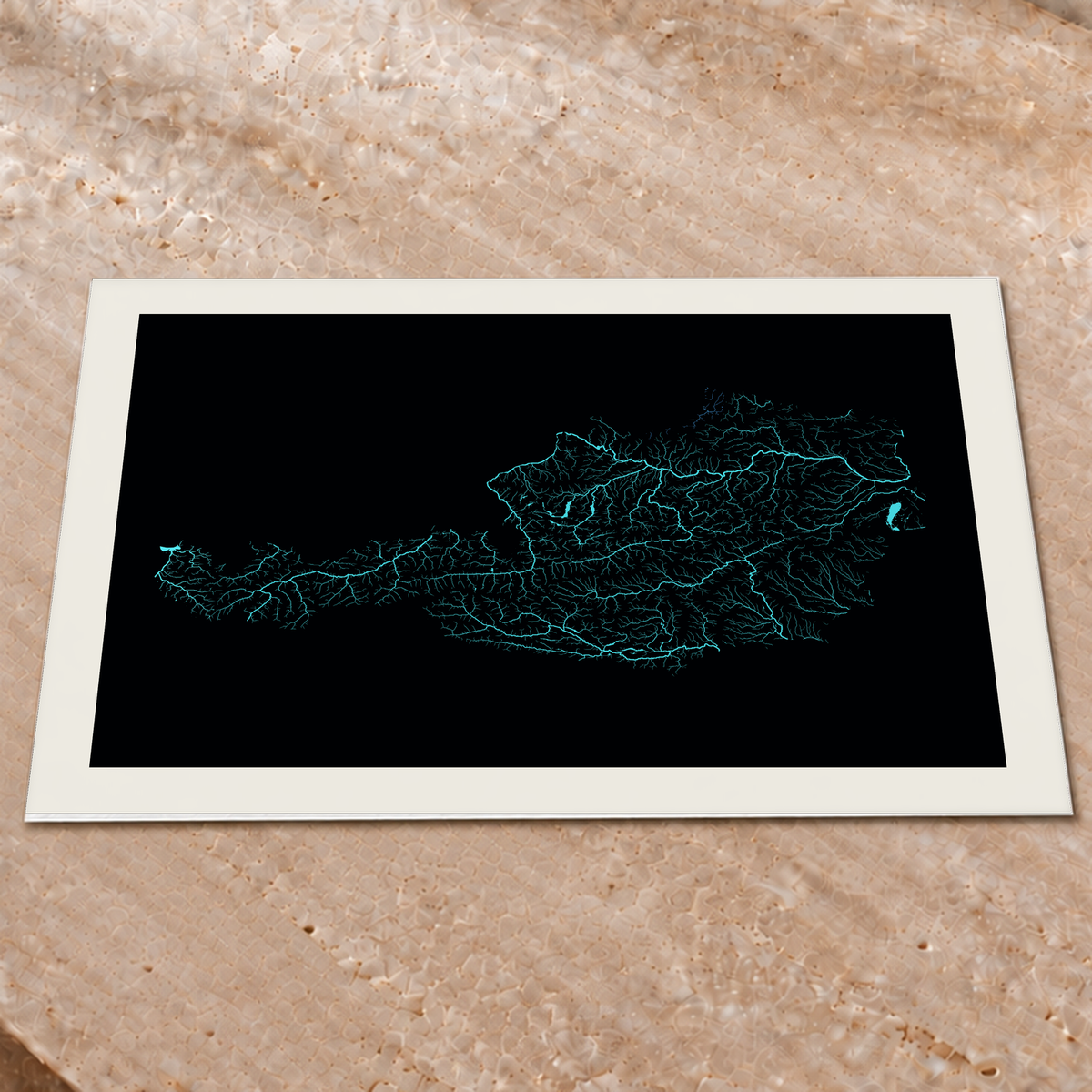 Beautiful Rivers — Áustria — Neon hidrográfico, Impressão fine art · 60 × 80 cm, Margem branca