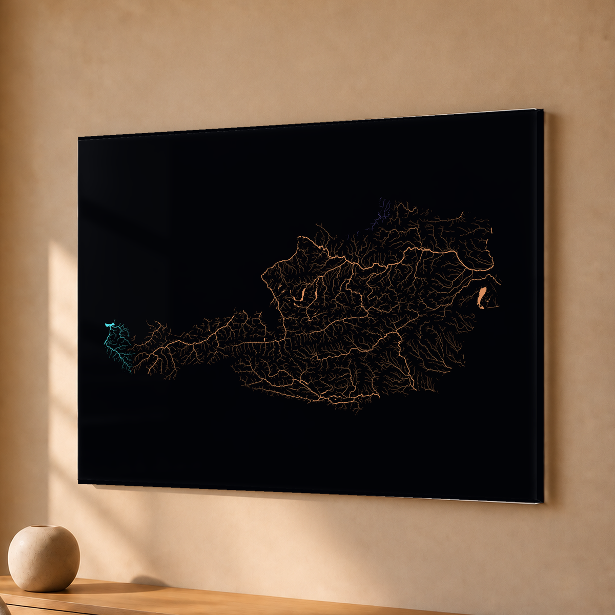 Beautiful Rivers — Áustria — Neon por território, Acrílico · 30 × 40 cm, Sem margem