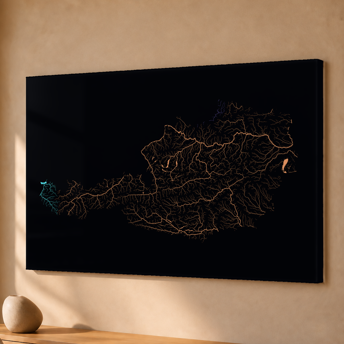 Beautiful Rivers — Áustria — Neon por território, Acrílico · 40 × 60 cm, Sem margem