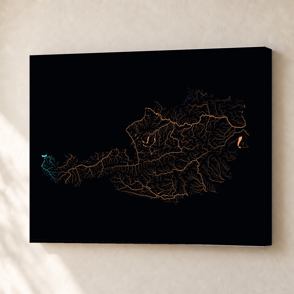 Beautiful Rivers — Áustria — Neon por território, Canvas · 30 × 40 cm, Sem margem
