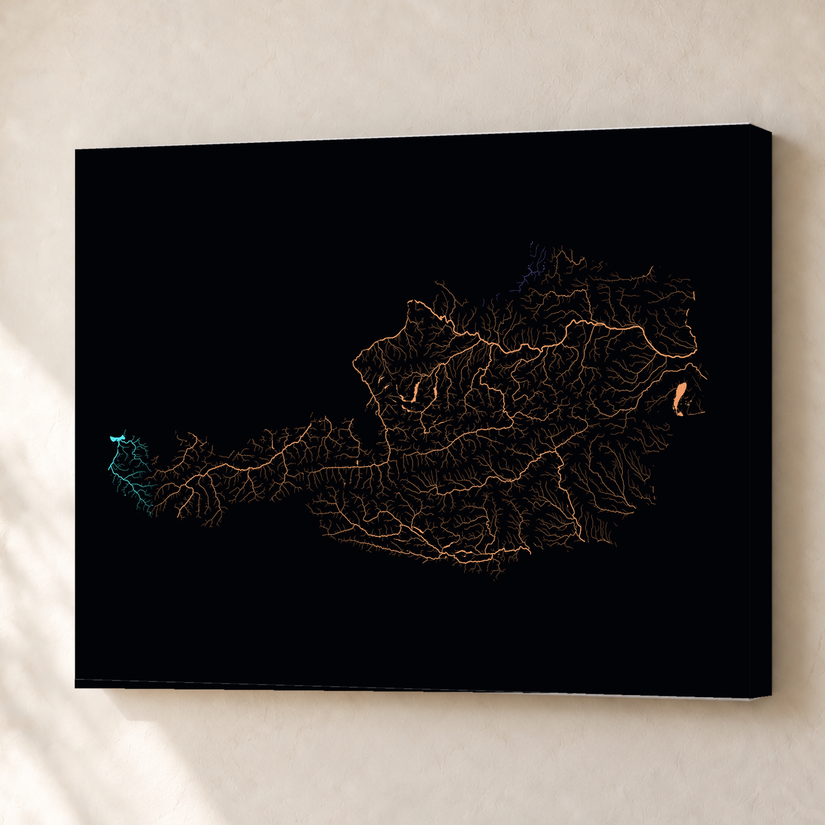 Beautiful Rivers — Áustria — Neon por território, Canvas · 45 × 60 cm, Sem margem